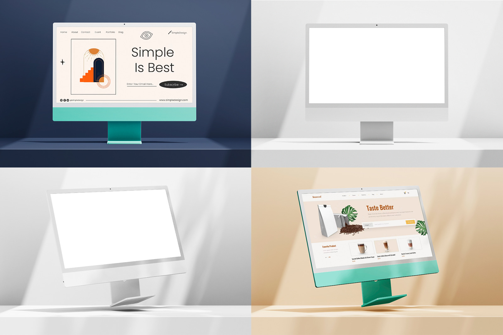iMac 24 Inch Screen Minimal Modern Scene PSD Mockup Pack iMac 24 Inch Screen Minimal Modern Scene PSD Mockup Pack