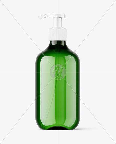 Green Plastic Bottle with Pump Mockup