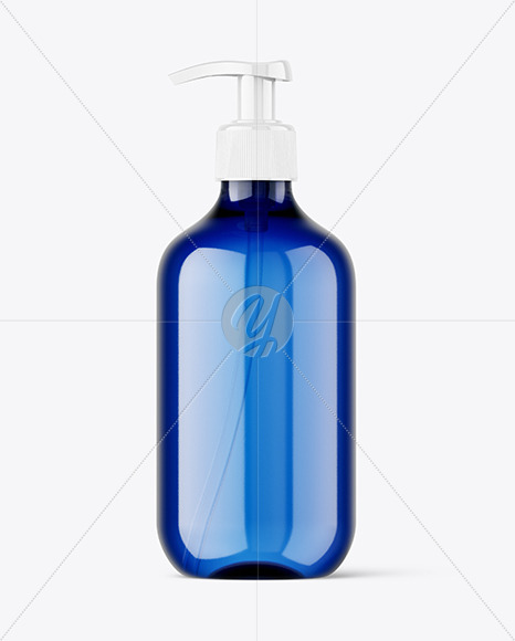 Blue Plastic Bottle with Pump Mockup