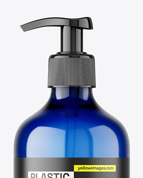 Blue Plastic Bottle with Pump Mockup