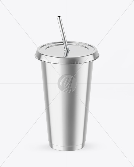 Metallic Cup With Straw Mockup