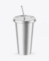 Metallic Cup With Straw Mockup