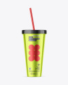 Metallic Cup With Straw Mockup