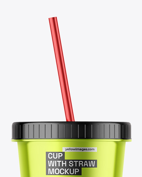 Metallic Cup With Straw Mockup