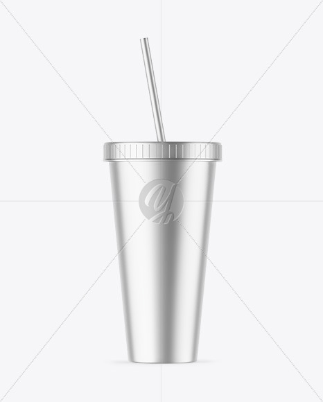 Matte Metallic Cup With Straw Mockup