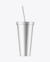 Matte Metallic Cup With Straw Mockup