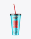 Matte Metallic Cup With Straw Mockup