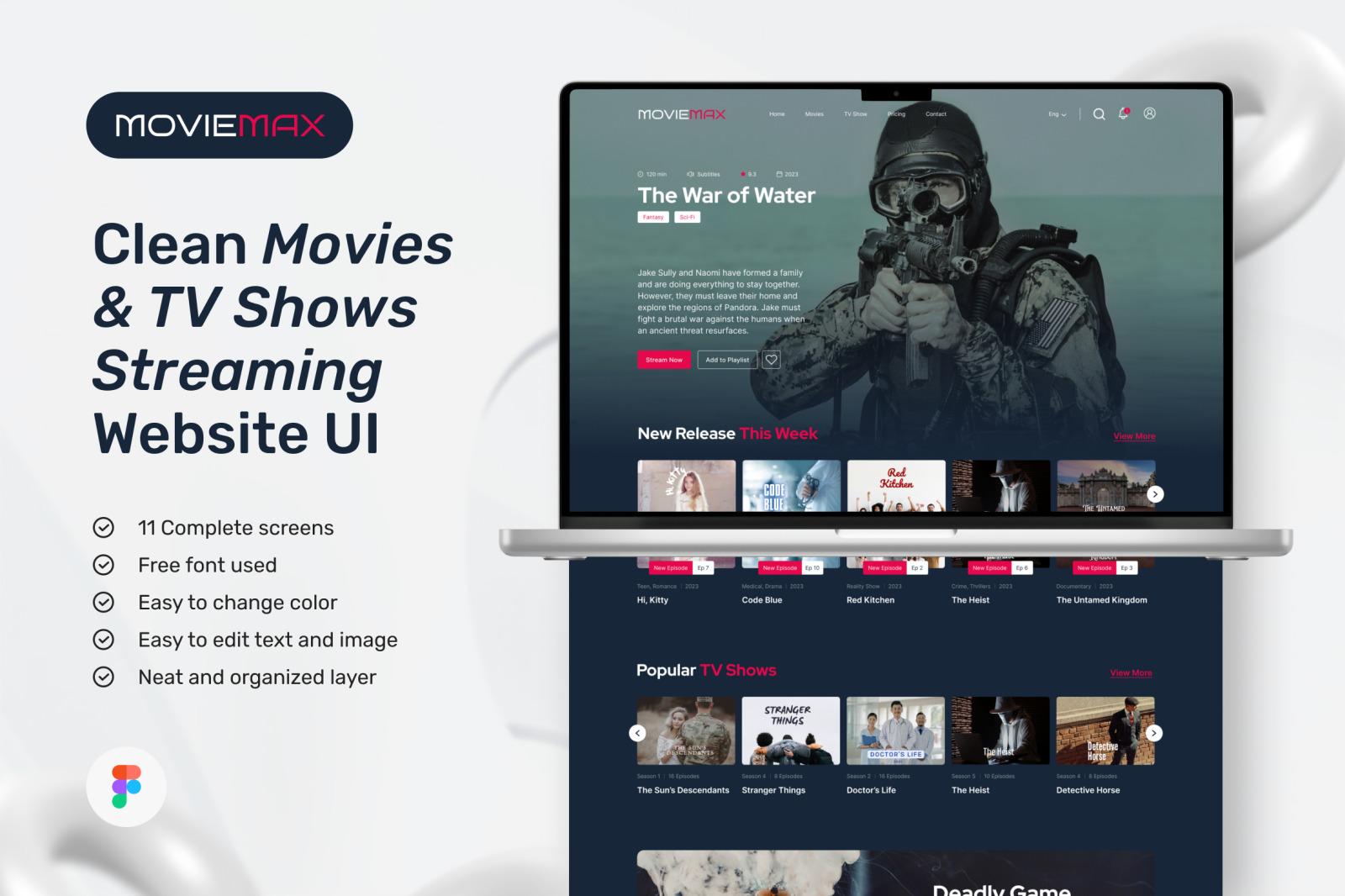 MovieMax - Movies &amp; TV Shows Streaming Website UI Figma Template