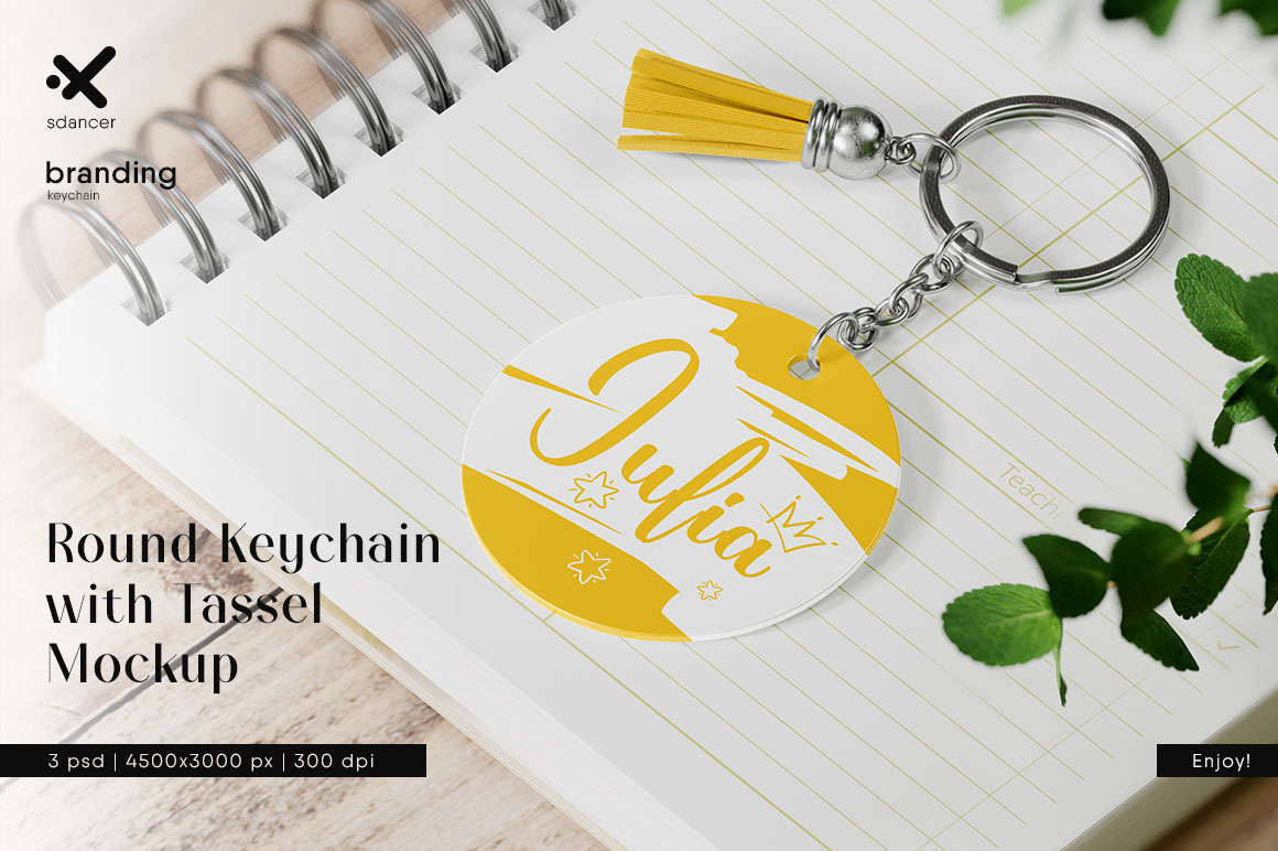 Round Keychain with Tassel Mockup