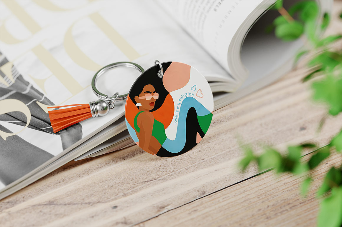 Round Keychain with Tassel Mockup