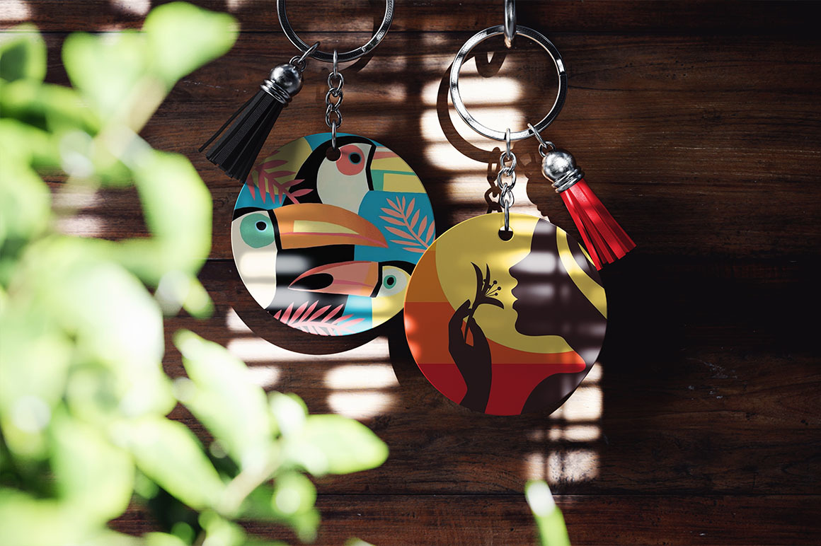 Round Keychain with Tassel Mockup