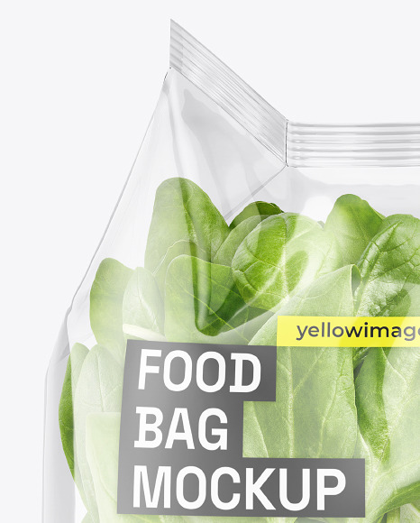 Transparent Clear Plastic Bag w/ Spinach Salad Mockup - Free Download