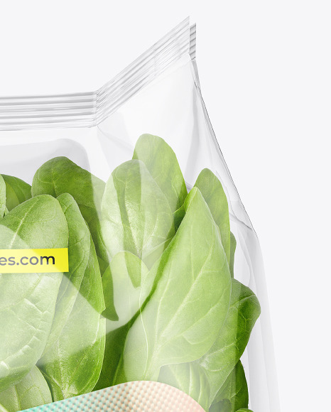 Transparent Clear Plastic Bag w/ Spinach Salad Mockup - Free Download