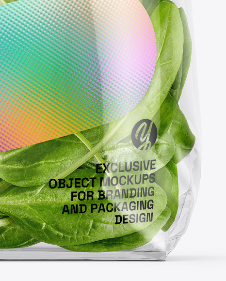 Transparent Clear Plastic Bag w/ Spinach Salad Mockup - Free Download