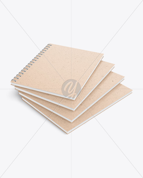 Four Kraft Paper Spring Notebooks Mockup