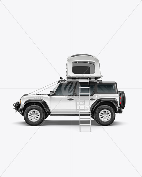 Off-Road SUV With Tourist Tent Mockup - Side View