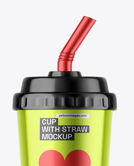 Metallic Cup With Straw Mockup