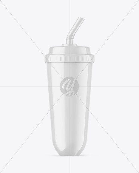 Glossy Cup With Straw Mockup