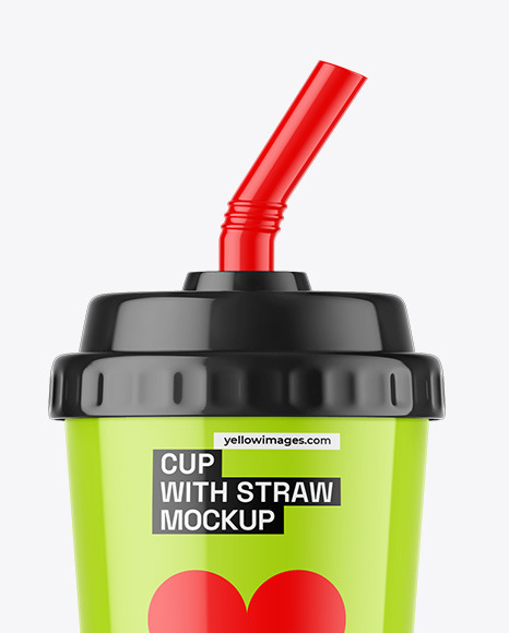 Glossy Cup With Straw Mockup