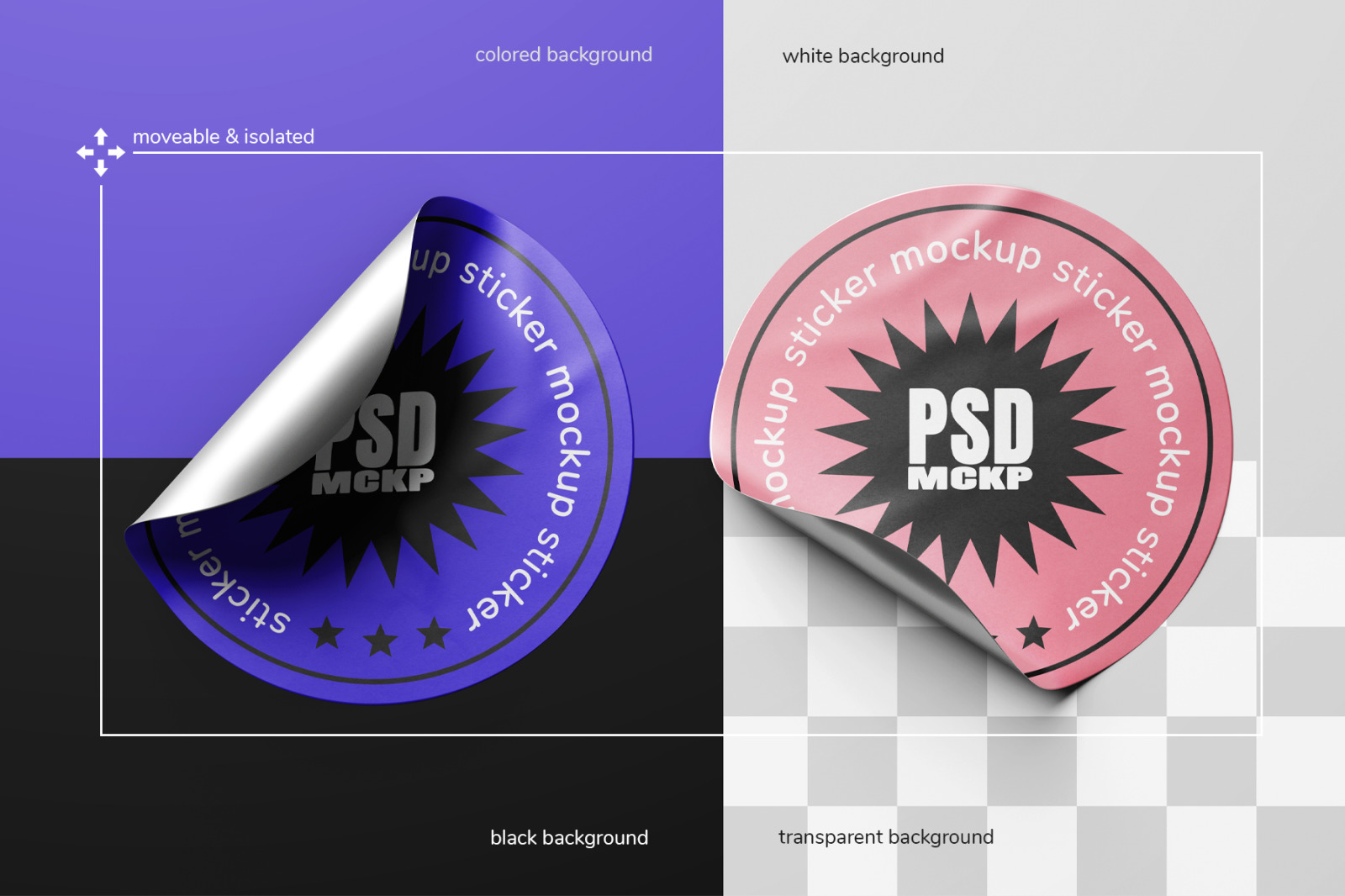 Round Sticker Label PSD Mockup Set - Vol. 01