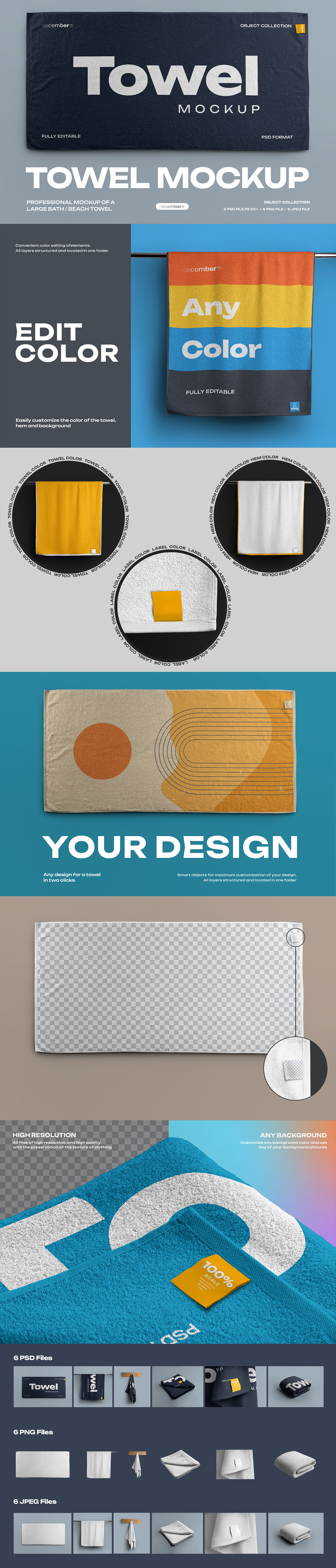 6 Mockup of a Large Bath / Beach Towel 6 Mockup of a Large Bath / Beach Towel