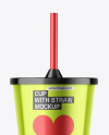 Metallic Cup With Straw Mockup