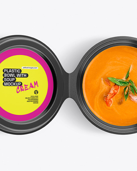 Plastic Bowl With Cream Soup Mockup