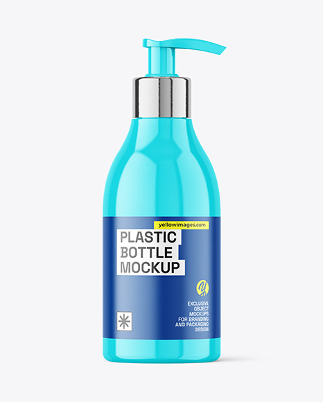 Glossy Plastic Bottle with Pump Mockup