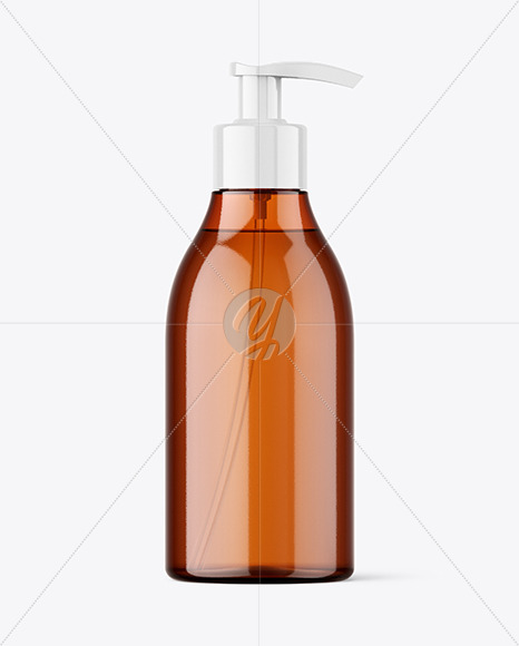 Amber Plastic Bottle with Pump Mockup