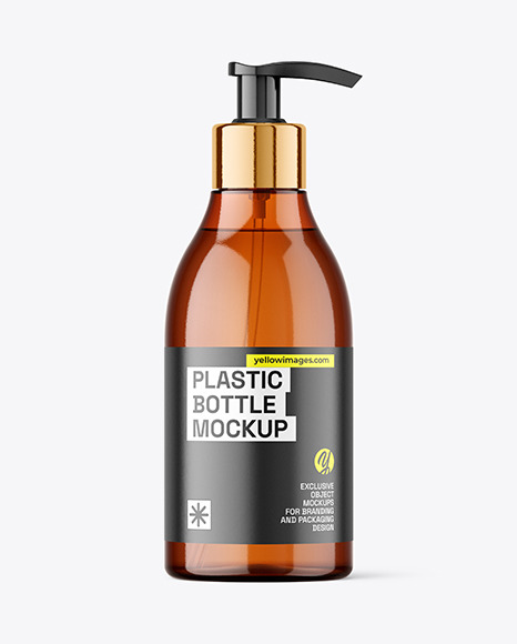 Amber Plastic Bottle with Pump Mockup
