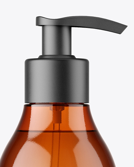 Amber Plastic Bottle with Pump Mockup