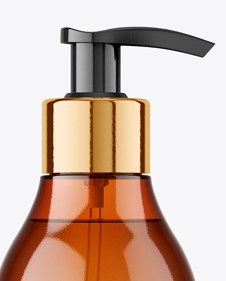 Amber Plastic Bottle with Pump Mockup