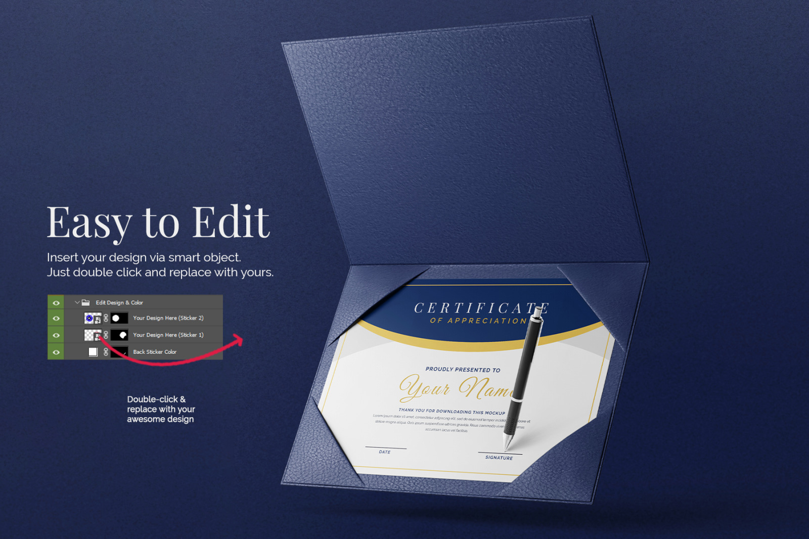 A4 Certificate with Leather Case PSD Mockup Set