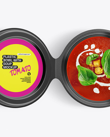 Plastic Bowl With Tomato Soup Mockup