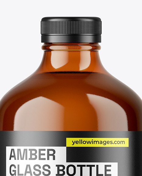 Amber Glass Bottle with Plastic Screw Cap Mockup