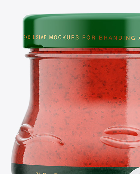 Glass Jar with Strawberry Marmalade Mockup - Front View