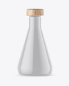 Beaker Shaped Glossy Ceramic Bottle with Wooden Cap Mockup