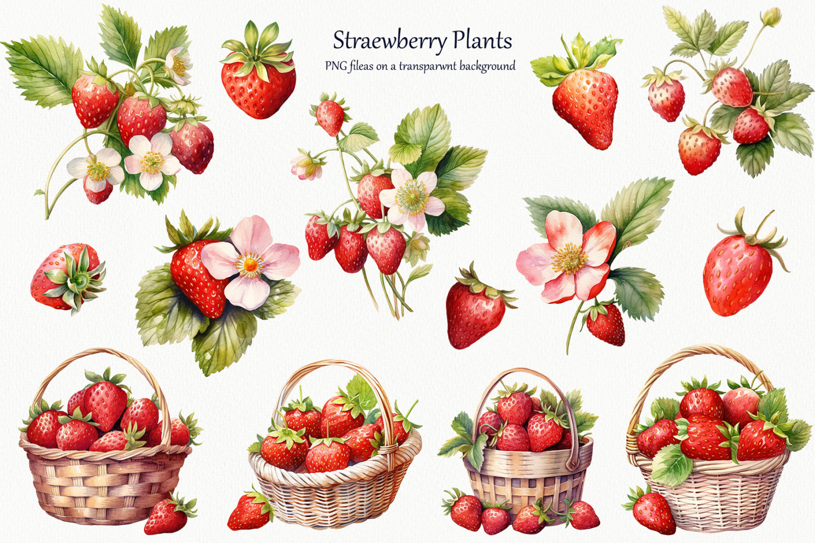 Strawberry Watercolor Clipart