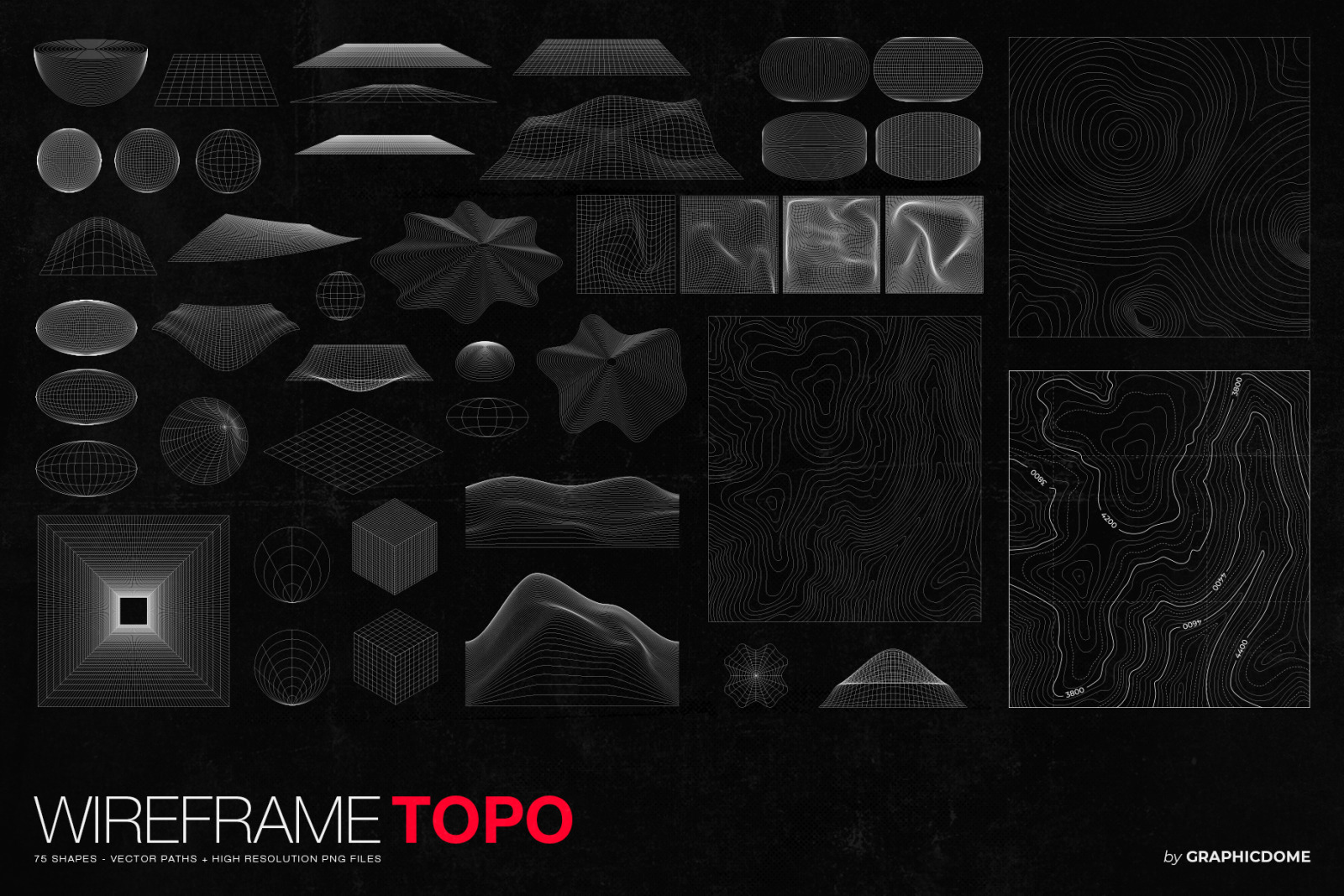 75 Wireframe Topo Elements Vectors