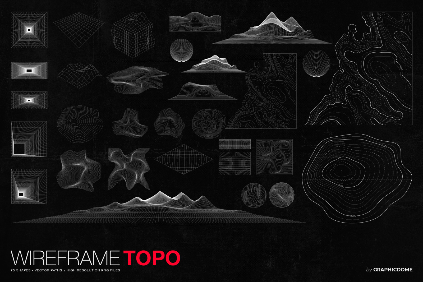 75 Wireframe Topo Elements Vectors