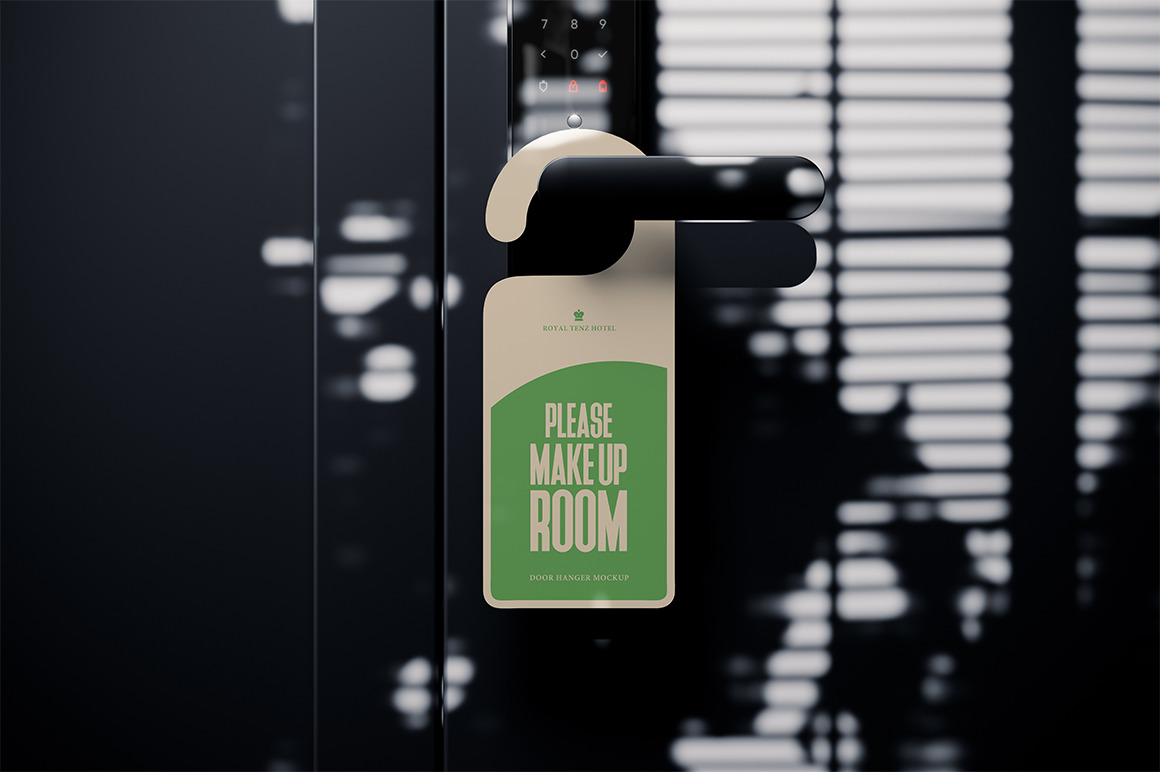 Door Hanger on the Hotel Door Handle Mockup