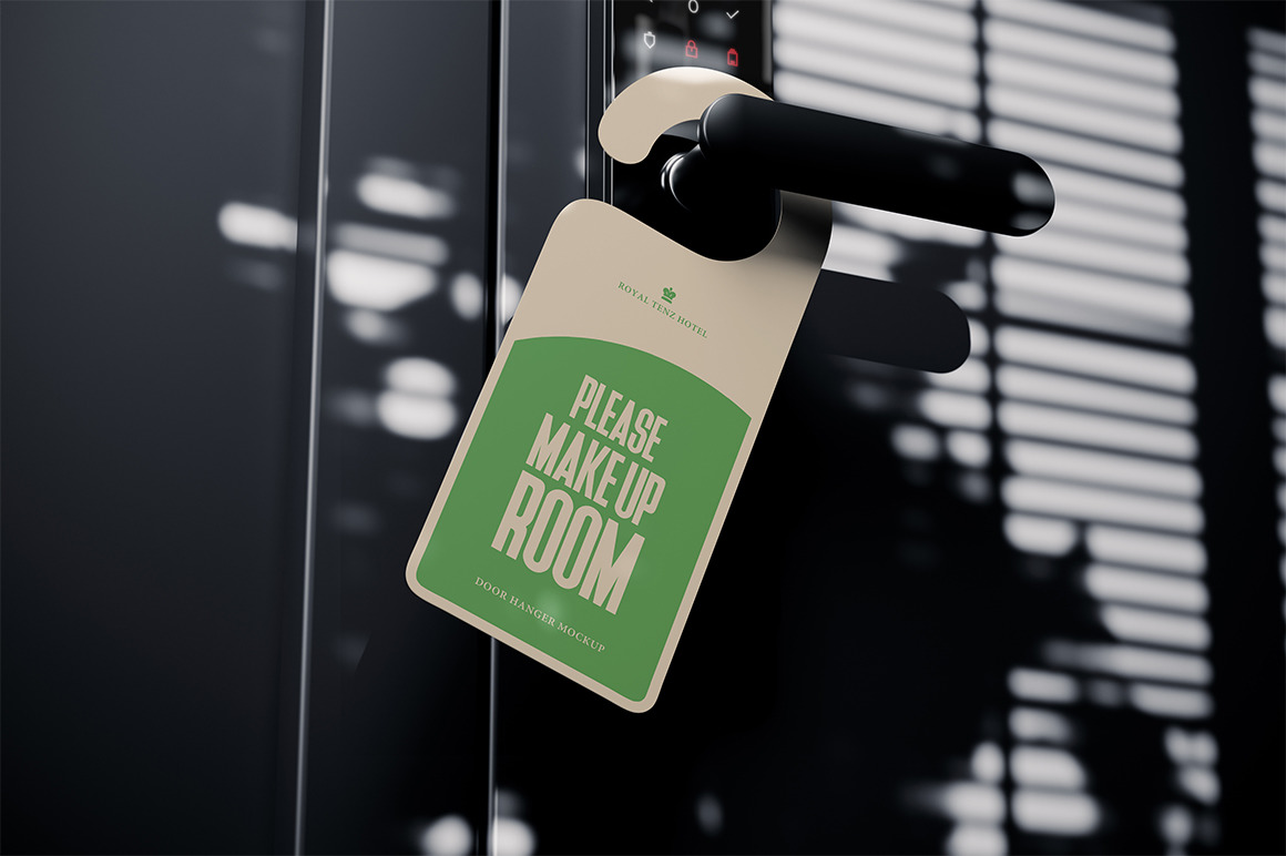 Door Hanger on the Hotel Door Handle Mockup