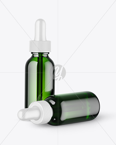 Two Green Glass Dropper Bottles Mockup