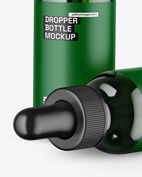 Two Green Glass Dropper Bottles Mockup