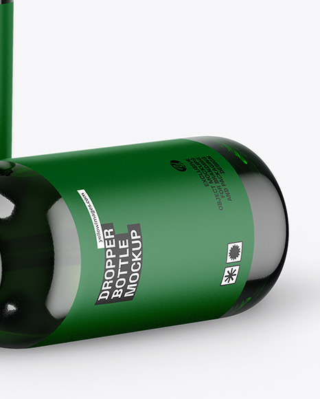 Two Green Glass Dropper Bottles Mockup