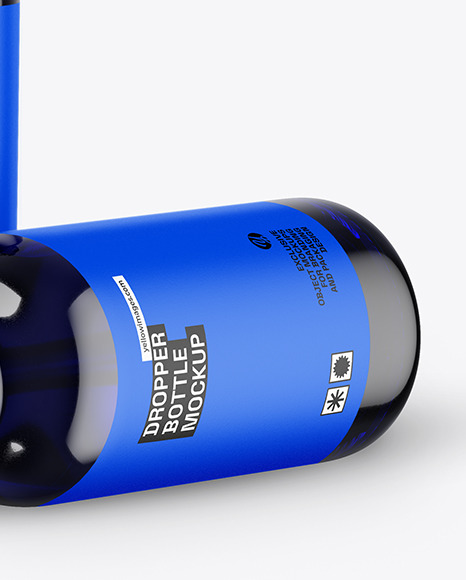 Two Blue Glass Dropper Bottles Mockup Two Blue Glass Dropper Bottles Mockup