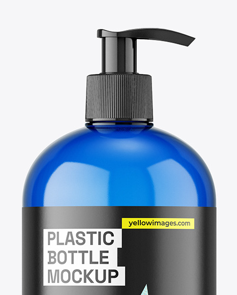 Blue Plastic Bottle with Pump Mockup Blue Plastic Bottle with Pump Mockup