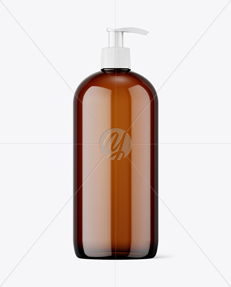 Amber Plastic Bottle with Pump Mockup