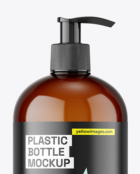 Amber Plastic Bottle with Pump Mockup