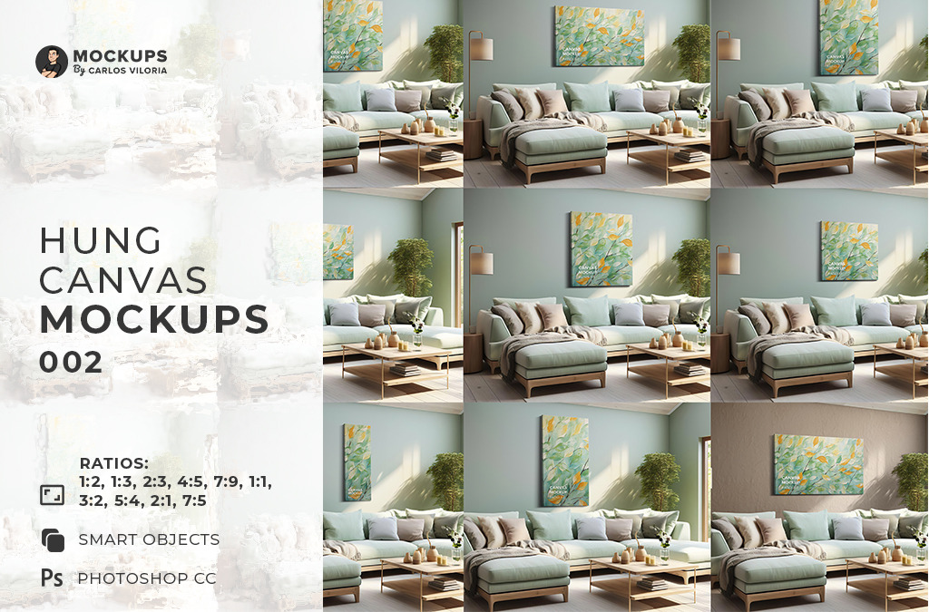 Hung Canvas Mockup Pack 02 - Scandinavian Living Room